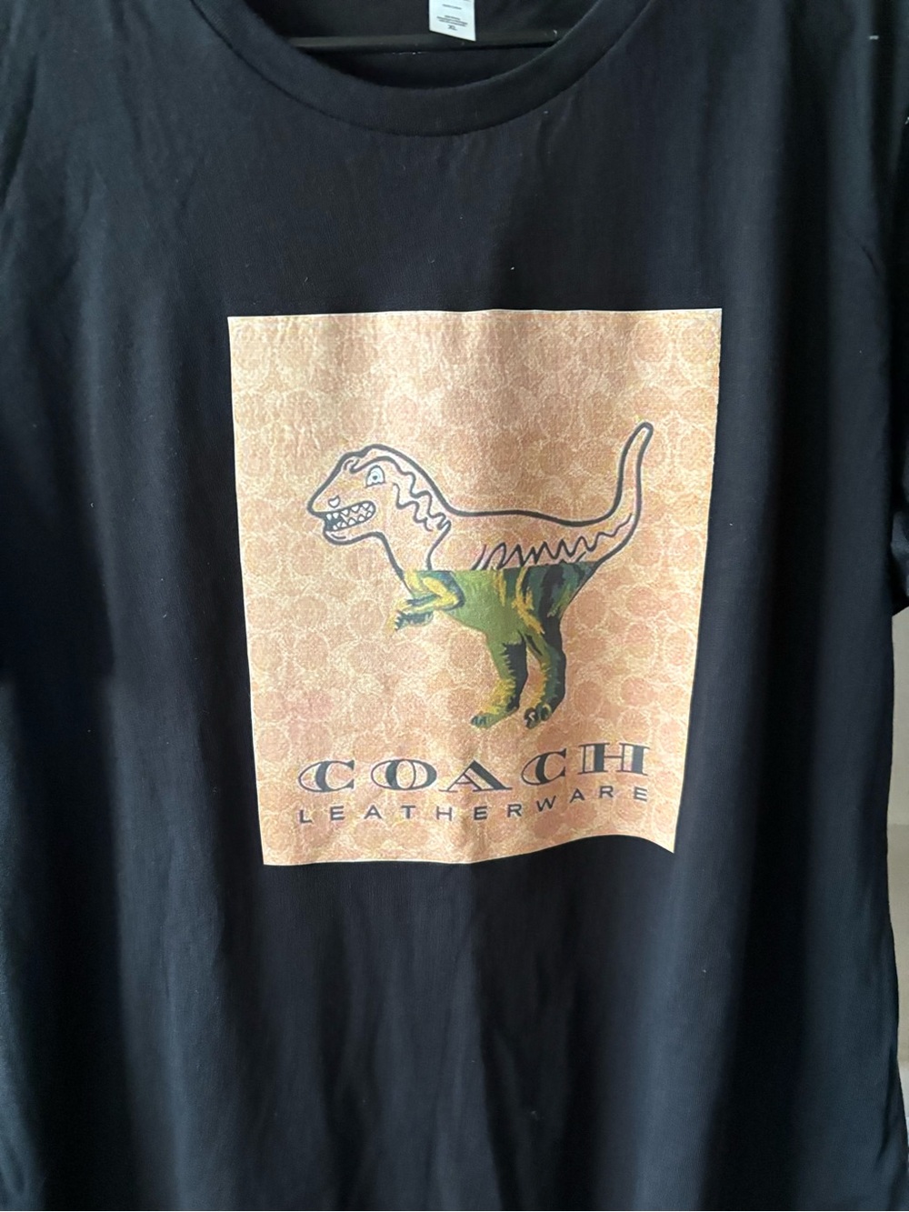 Bella Canvas Black Short-Sleeve Tee with Beige and Green Dino Graphic
